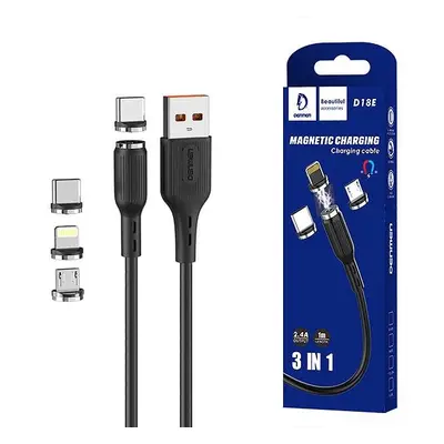 Univerzální magnetický černý kabel 1m 3v1 micro-usb usb-c lightning