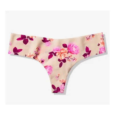 Dámské kalhotky - tanga PINK Victoria's Secret No show Beige floral, S