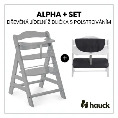 Hauck Alpha+ set 2v1 dřevěná židle, grey + polstrování Melange charcoal