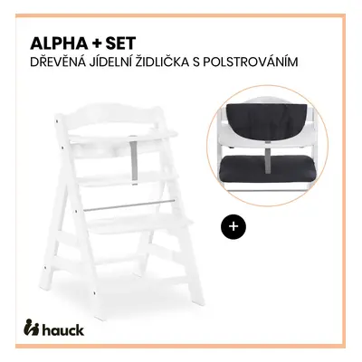 Hauck Alpha+ set 2v1 dřevěná židle, white + polstrování Melange charcoal