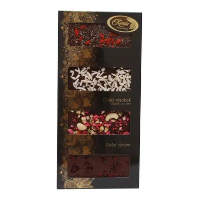 Kamila Chocolates Tabulky hořkých čokolád s posypem MIX 4x50g - tmavá krabička