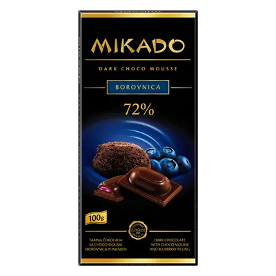 MIKADO hořká čokoláda s čokoládovou pěnou a borůvkovou náplní 100 g