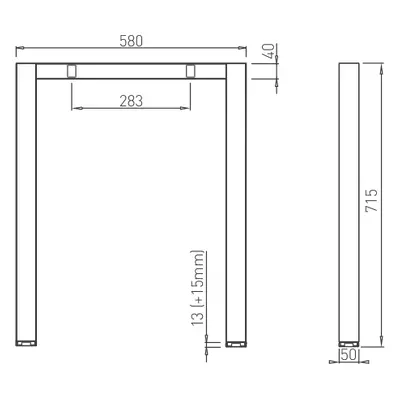 Stolová podnož HUBO šířka 800/600 mm, výška 715 mm RAL9006G Šířka stolové podnože (mm): 600