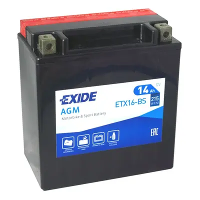 Motobaterie EXIDE ETX16-BS, 12V, 14Ah, 215A