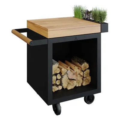 Pojízdný pracovní stůl OFYR Mise en Place Black 65 PRO Teak Wood