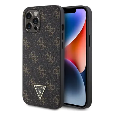 Guess PU Leather 4G Triangle Metal Logo Zadní Kryt pro iPhone 12 Pro Max Black