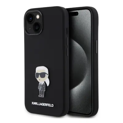 Karl Lagerfeld Liquid Silicone Metal Ikonik Zadní Kryt pro iPhone 15 Black