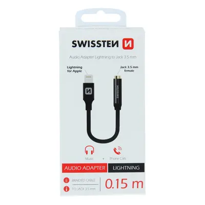 Audio adaptér swissten textile lightning /jack(samice) 0,15 m černý