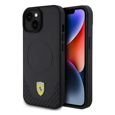 Ferrari PU Leather Bottom Carbon MagSafe Zadní Kryt pro iPhone 15 Plus Black