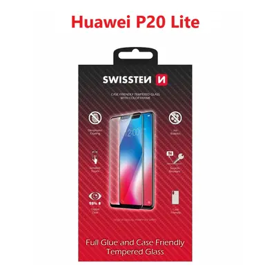 Sklo swissten full glue, color frame, case friendly huawei p20 lite černé