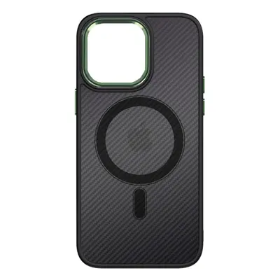 Kryt Tel Protect Magnetic Carbon iPhone 14 pevný tmavý se zeleným rámečkem 97541