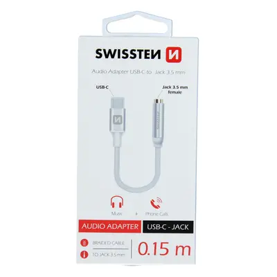 Audio adaptér swissten textile usb-c/jack (samice) 0,15 m stříbrný