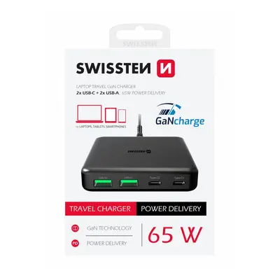 Adaptér Swissten mini desktop gan s funkcí rychlonabíjení 65W černý