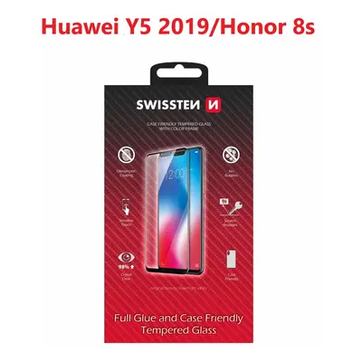 Sklo swissten full glue, color frame, case friendly huawei y5 2019/honor 8s černé