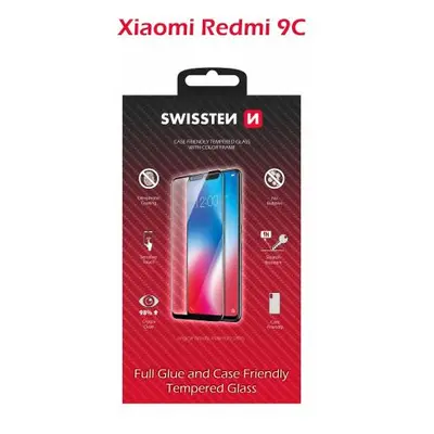 Sklo swissten full glue, color frame, case friendly xiaomi redmi 9c černé