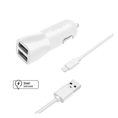 Set autonabíječky FIXED s 2xUSB výstupem a USB/Lightning kabelu, 1 metr, MFI certifikace, 15W Sm