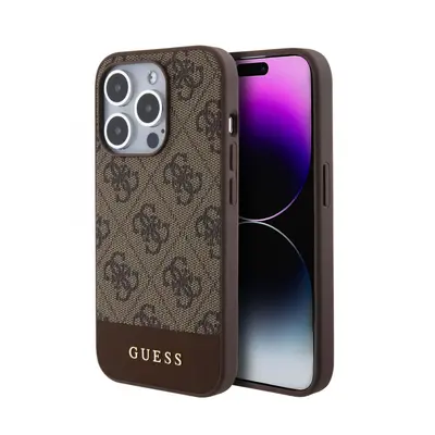 Guess PU 4G Stripe MagSafe Zadní Kryt pro iPhone 15 Pro Max Brown