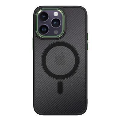 Kryt Tel Protect Magnetic Carbon iPhone 13 Pro pevný tmavý se zeleným rámečkem 97589