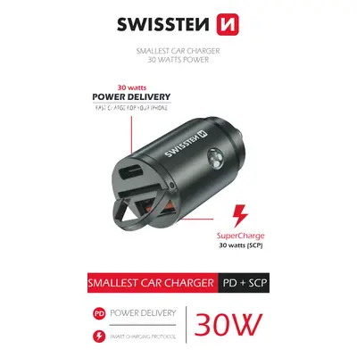 Swissten cl adaptér power delivery usb-c + super charge 3.0 30w nano stříbrný