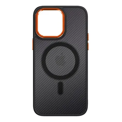 Kryt Tel Protect Magnetic Carbon iPhone 14 pevný tmavý s oranžovým rámečkem 97568