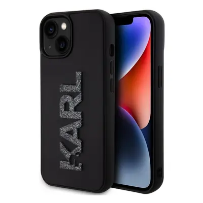 Karl Lagerfeld 3D Rubber Glitter Logo Karl Zadní Kryt pro iPhone 15 Black