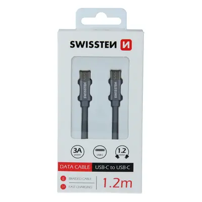 Datový kabel swissten textile usb-c / usb-c 1,2 m šedý