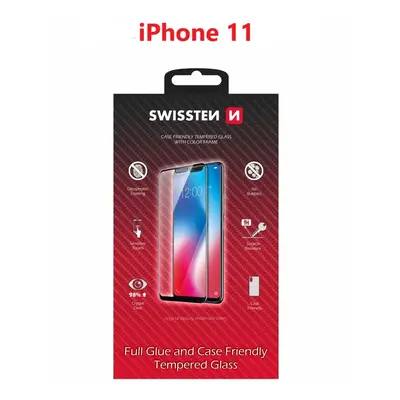 Sklo swissten full glue, color frame, case friendly apple iphone 11 černé