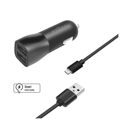 Set autonabíječky FIXED s 2xUSB výstupem a USB/micro USB kabelu, 1 metr, 15W Smart Rapid Charge,