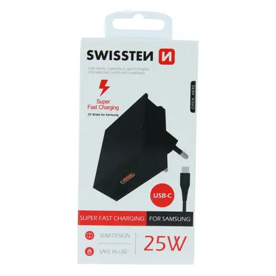 Swissten síťový adaptér pro samsung super fast charging 25w + datový kabel usb-c/usb-c 1,2 m čer