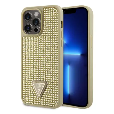 Guess Rhinestones Triangle Metal Logo Kryt pro iPhone 15 Pro Max Gold