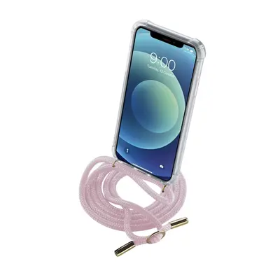 Transparentní zadní kryt Cellularline Neck-Case s růžovou šňůrkou na krk pro Apple iPhone 12 MIN