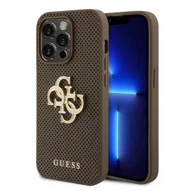 Guess PU Perforated 4G Glitter Metal Logo Zadní Kryt pro iPhone 15 Pro Taupe