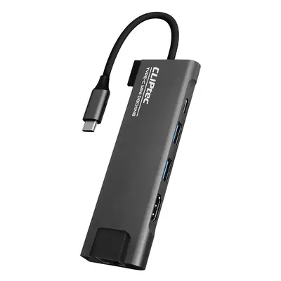 Adaptér Cliptec HUB - 2xUSB 3.1 + Type C + HDMI + RJ45 - DockView-6 RZH731 šedý