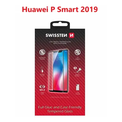 Sklo swissten full glue, color frame, case friendly huawei p smart 2019/honor 10 lite černé