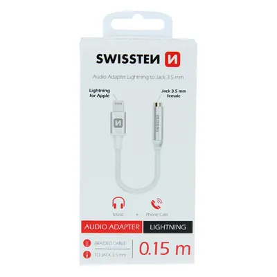 Audio adaptér swissten textile lightning /jack(samice) 0,15 m stříbrný