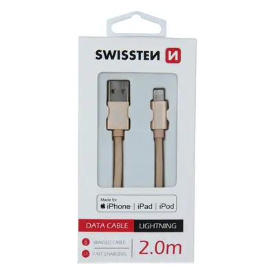 Datový kabel swissten textile usb / lightning mfi 2,0 m zlatý