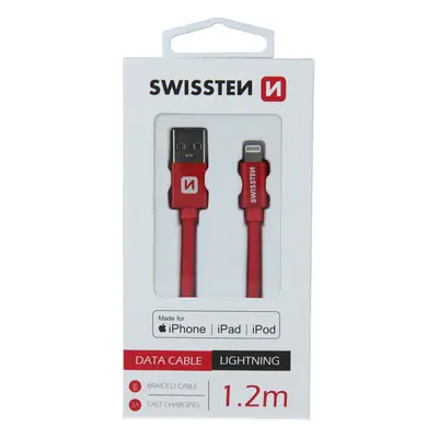 Datový kabel swissten textile usb / lightning mfi 1,2 m červený