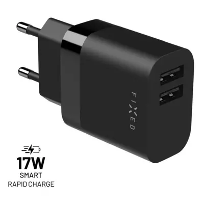 Síťová nabíječka FIXED s 2xUSB výstupem, 17W Smart Rapid Charge, černá