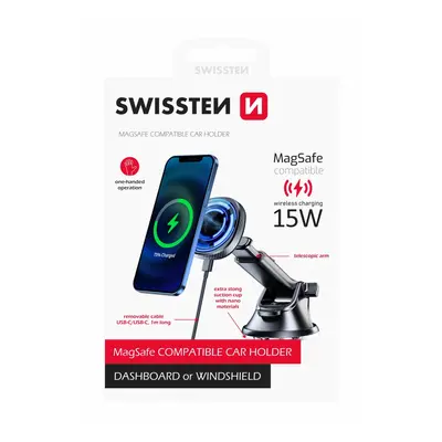 Magnetický držák do auta swissten s bezdrátovým nabíjením 15w dashboard (magsafe compatible)