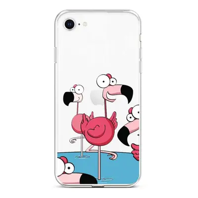 Kryt TopQ iPhone SE 2022 silikon Cartoon Flamingos 74020