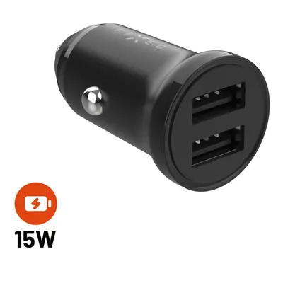 Autonabíječka FIXED s 2xUSB výstupem, 15W Smart Rapid Charge, černá