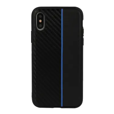 Pouzdro MOTO CARBON pro Samsung Galaxy A6 Plus 2018 černé s modrým pruhem