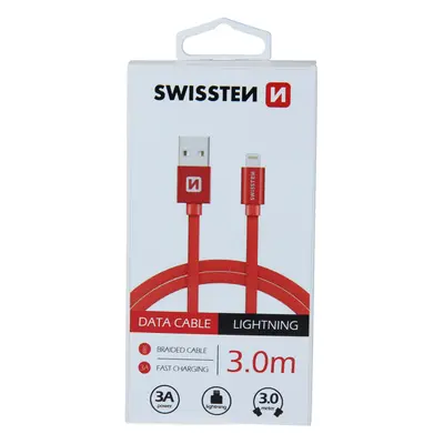 Datový kabel swissten textile usb / lightning 3,0 m červený