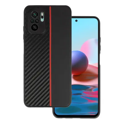 Tel Protect CARBON pouzdro pro Xiaomi Redmi Note 10/Note 10S/Poco M5S černé s červeným pruhem