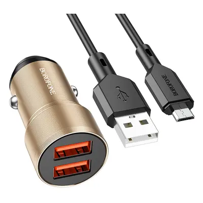 Nabíječka do auta Borofone BZ19 vč. microUSB datového kabelu Dual 12W zlatá