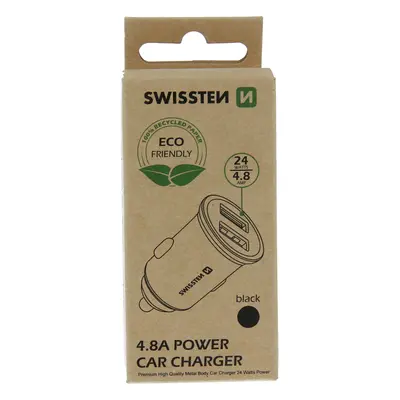 Swissten cl adaptér 2x usb 4,8a metal černý (eco balení)