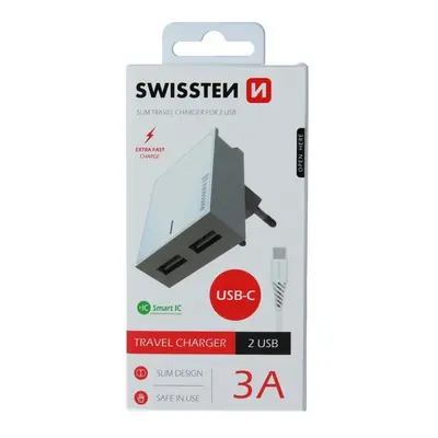 Nabíječka Swissten USB-C (Type-C) Dual Smart IC 3A bílá 46701