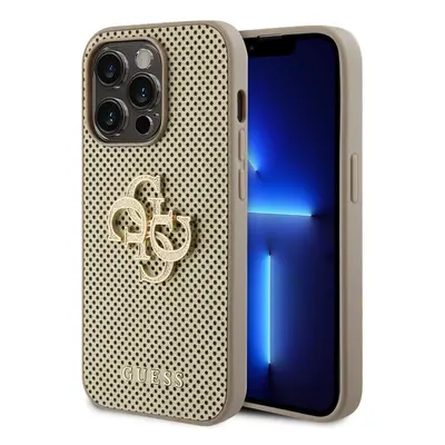 Zadní kryt Guess PU Perforated 4G Glitter Metal Logo pro iPhone 14 Pro Max zlatý