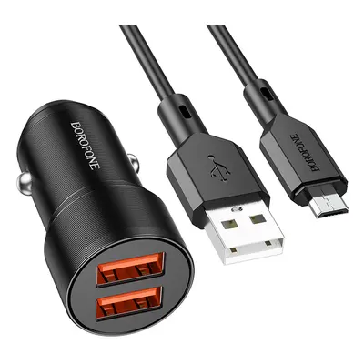 Nabíječka do auta Borofone BZ19 vč. microUSB datového kabelu Dual 12W černá