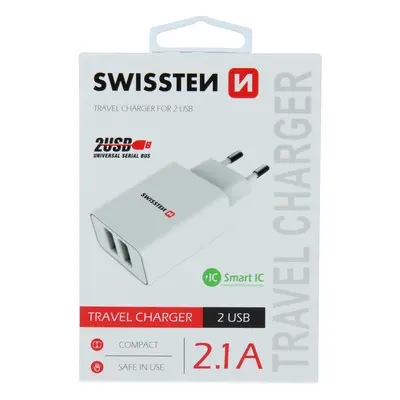 Swissten síťový adaptér smart ic 2x usb 2,1a power bílý